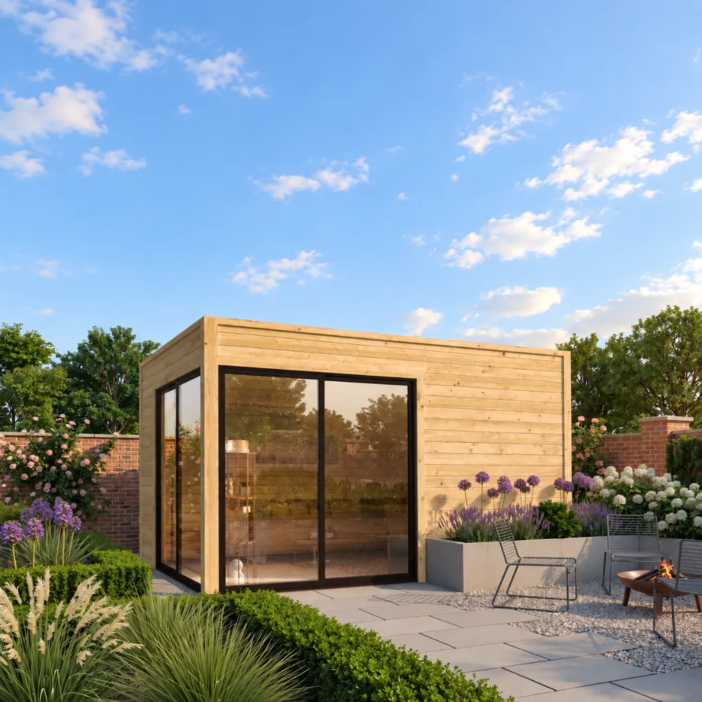 Tuinhuis rico in de tuin voorbeeld de vier keien.webp