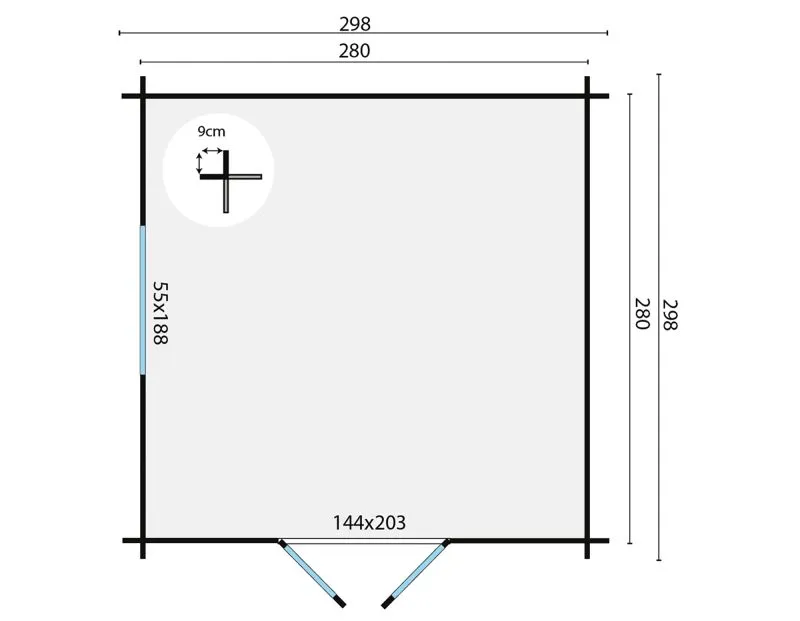 Blokhut - Tuinhuis Bodine 28 mm maatvoering.webp