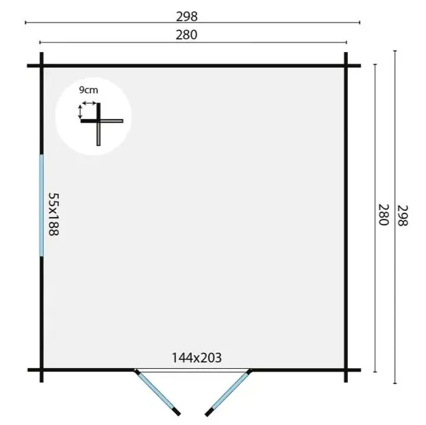 Blokhut - Tuinhuis Bodine 28 mm maatvoering.webp