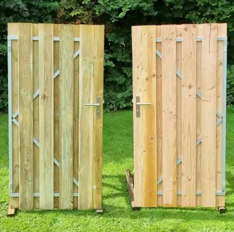 Tuindeur Douglas (90 cm, 180 cm, Verzinkt wit frame, Zonder slot, Linksdraaiend) de vier keien vierkante afbeelding.webp