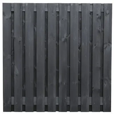 Tuinscherm Stuttgart 21-planks (19 + 2) zwart gespoten (180 x 180 cm).webp