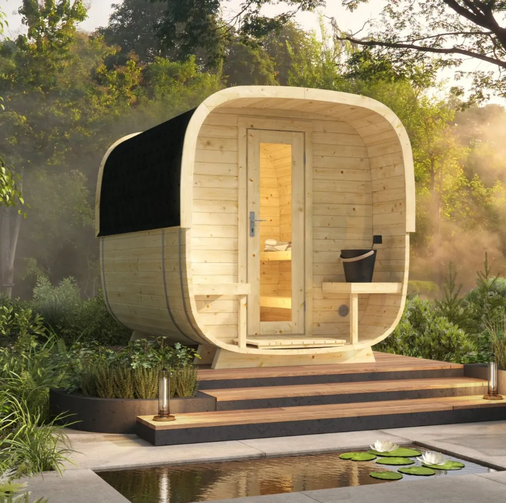 Sauna cube Rovaniemi de vier keien buiten.webp