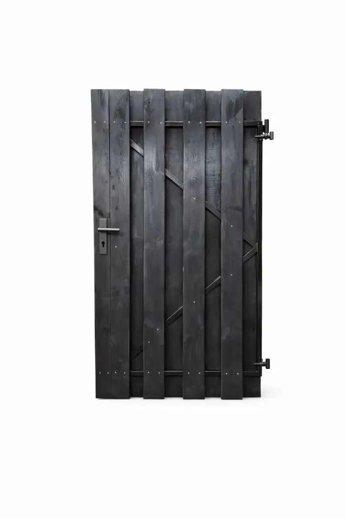 Tuindeur zwarte planken (90 cm, 180 cm, Verzinkt frame, Zonder slot, Linksdraaiend)