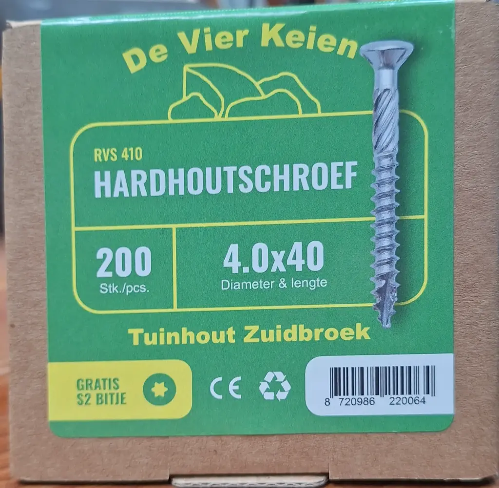 Hardhout RVS schroef  4x40 mm 200st