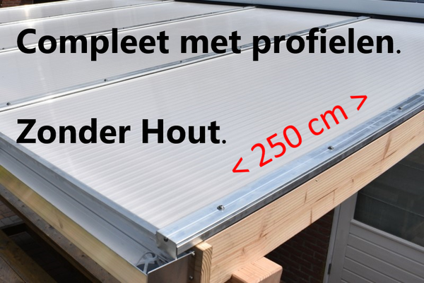 Polycarbonaat complete bovenbouw - Plaat 250 cm (Helder, 2 platen)