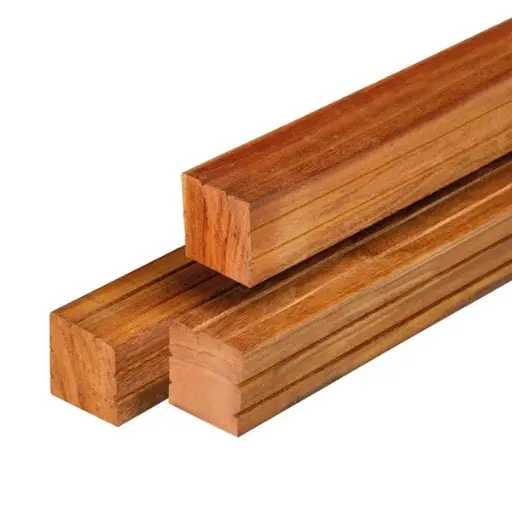 Hardhout paal 8,5x8,5cm met 2 v groef per zijde (geschaafd)