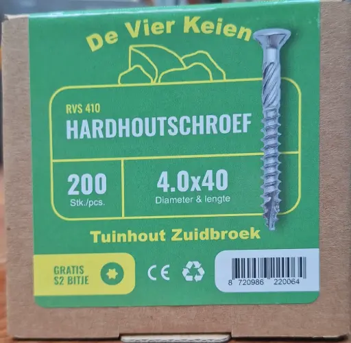 Hardhout RVS schroef  4x40 mm 200st